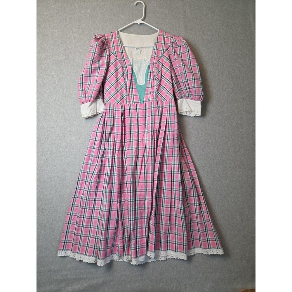 Vtg Rose Dirndl Aus Bayern Cotton Pink Plaid Traditional Dress Women's 40 US 10